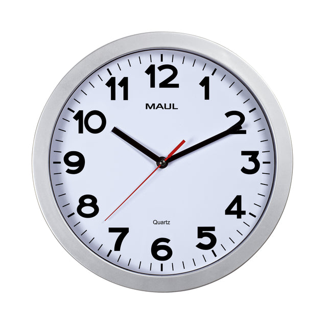 Maul - Horloge murale Step Quartz Ø30x5cm plastique argent/blanc, tournant silencieusement