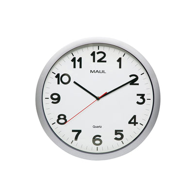 MAUL - Horloge murale Step Quartz Ø40x5cm plastique argent/blanc, tournant silencieusement