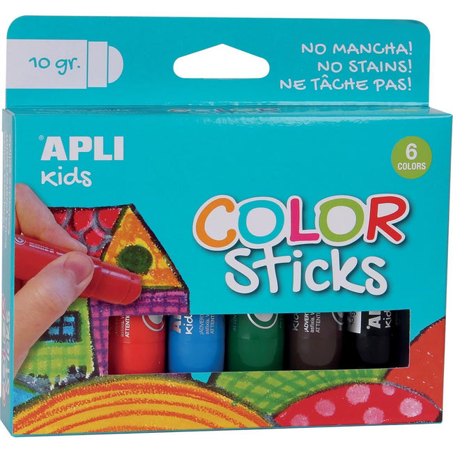 Apli Kids - Gouache pour enfants Bâtons de couleur, blister de 6 pièces