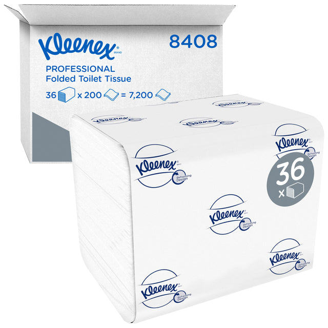 Kleenex - Papier toilette plié 2 épaisseurs 110x186mm blanc