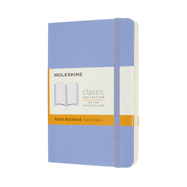 Moleskine - Carnet pochette 90x140mm ligne couverture souple bleu hortensia