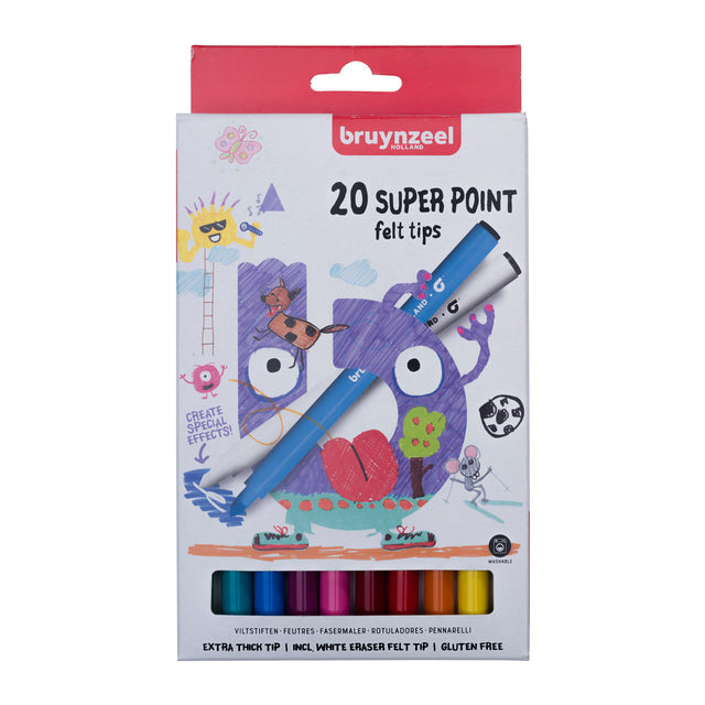 Bruynzeel - Kids Felt -Tip stylos Super Point, ensemble de 20 pièces en couleurs assorties