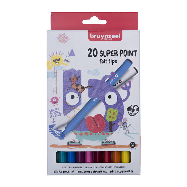 Bruynzeel - Filzstift Kids Super Point, Set mit 20 Farben