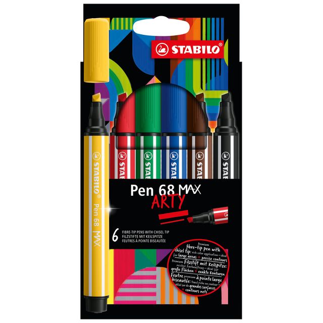 Stabilo -  Pen 68 MAX, ARTY etui 6 kleuren (768/44, 48, 36, 32, 45, 46)