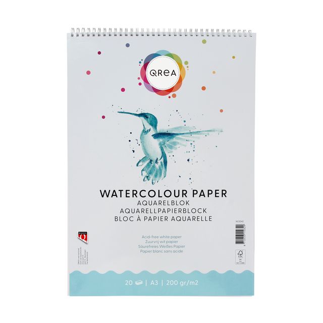 Qrea - Aquarellblock A3 20 Blatt 200gr Spirale | 5 Stück