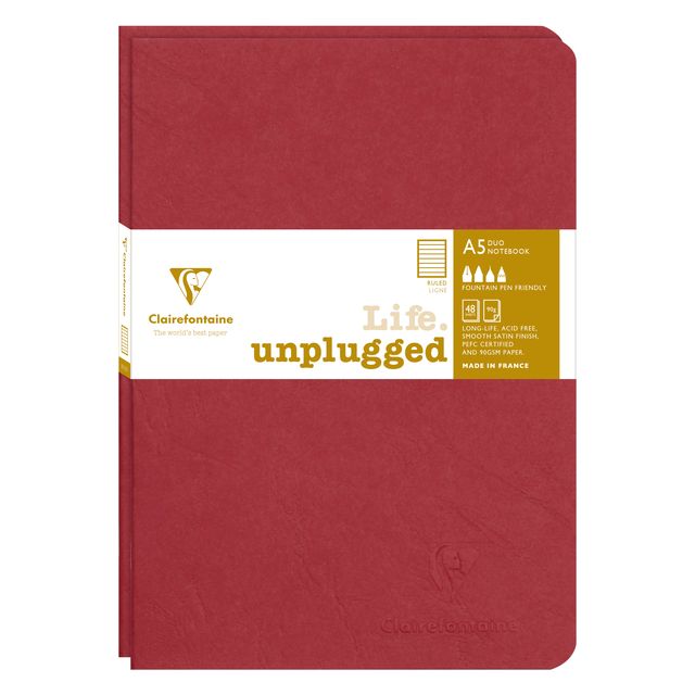 Clairefontaine – Notizbuch A5-Linie, 96 Seiten, 90 g, rotes Siegel, 2 Stück