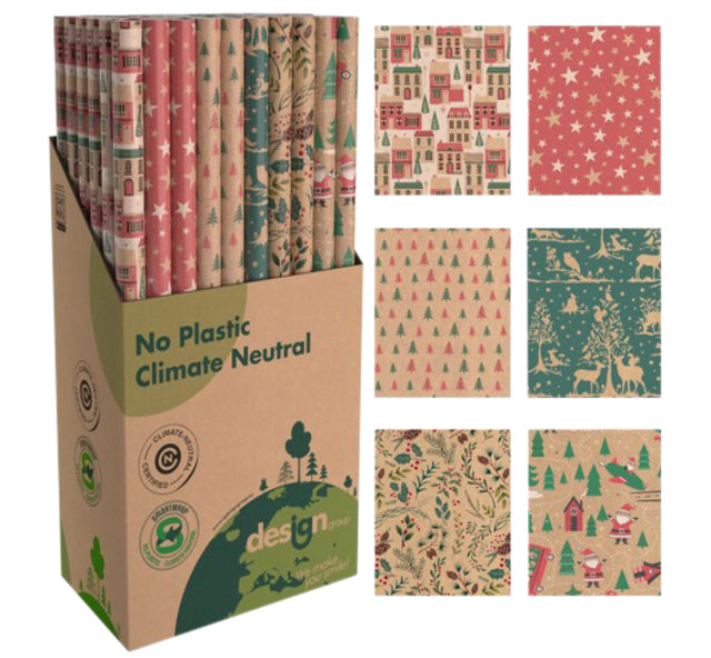 IG design -  Inpakpapier kerst kraft 200x70cm assorti