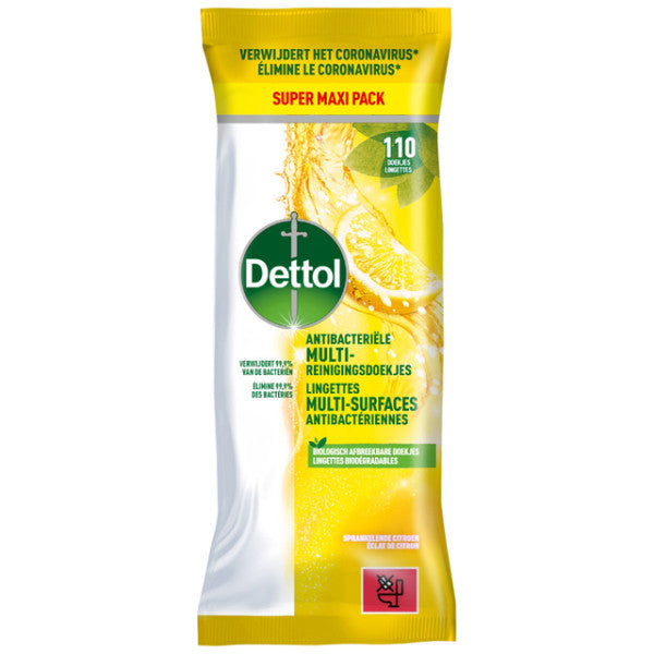 Lingettes nettoyantes Dettol antibactériennes Agrumes 110 pièces