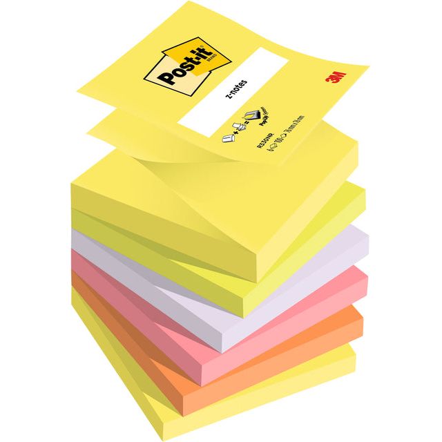 Post-it-z-notes, 100 feuilles, ft 76 x 76 mm, couleurs néon, paquet de 6 pièces