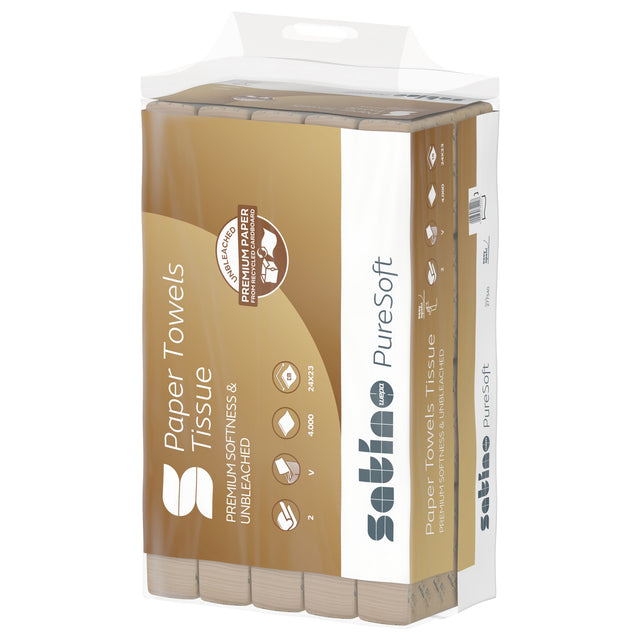 Satino by WEPA - Serviette Satino PT3 PureSoft pliée en V 2 couches 240x230mm 20x200 feuilles naturel 277540