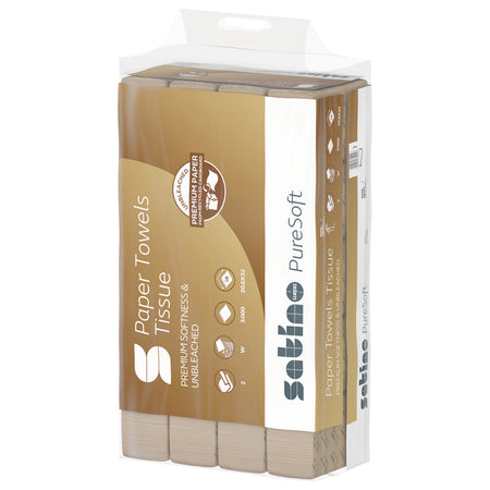 Satino by WEPA - Serviette Satino PT2 PureSoft pliée en W 2 couches 206x320mm 25x120 feuilles naturel 277520