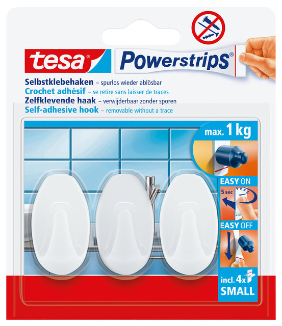 Tesa - Crochets Powerstrips® PETIT Ovale autocollants amovibles blancs 3 pièces