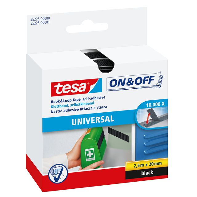 Tesa - Velcro ® On Off Autocollant 2,5mx20mm noir | 6 pièces