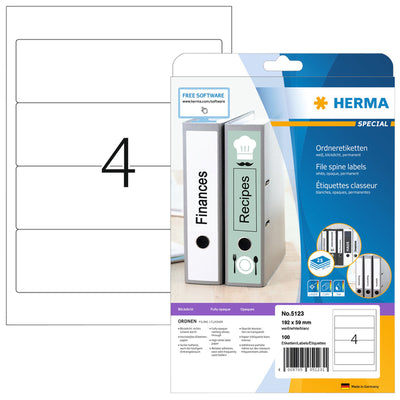 HERMA -  Rugetiket  5123 192x59mm wit 100 etiketten