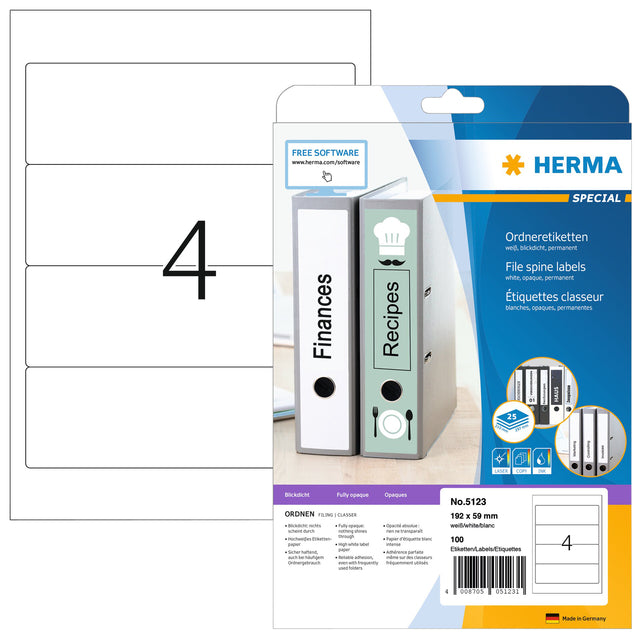 HERMA -  Rugetiket  5123 192x59mm wit 100 etiketten