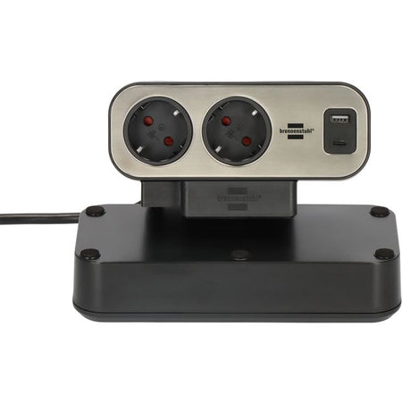 Brennerstuhl - Prise de bureau Estilo 10 prises dont 1 USB C, 1 USB A, 2 mètres argent/noir