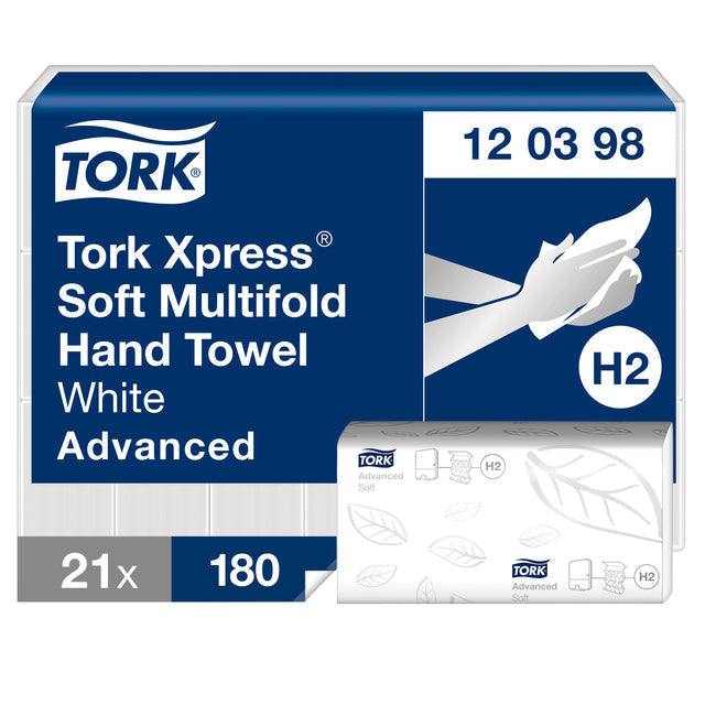 Tork - Xpress Advanced Towel 2 -yer, System H2, blanc, ft 25,5x21,2 cm, paquet de 21 pièces