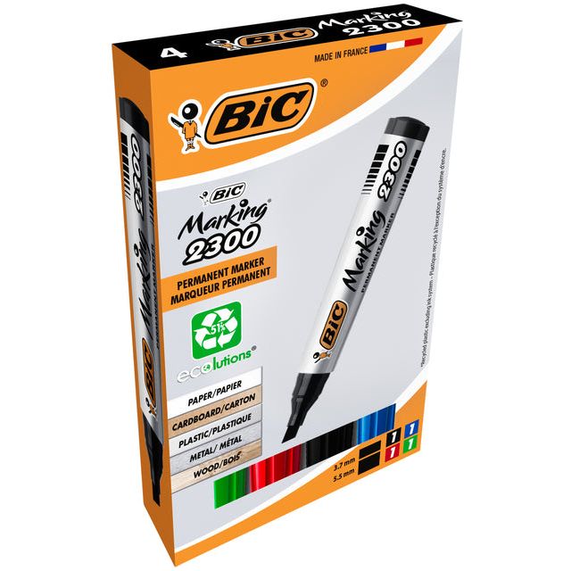 BIC - Permanent Markierung 2300 Ecolutions, Schachtel mit 4 Teilen, Assorti