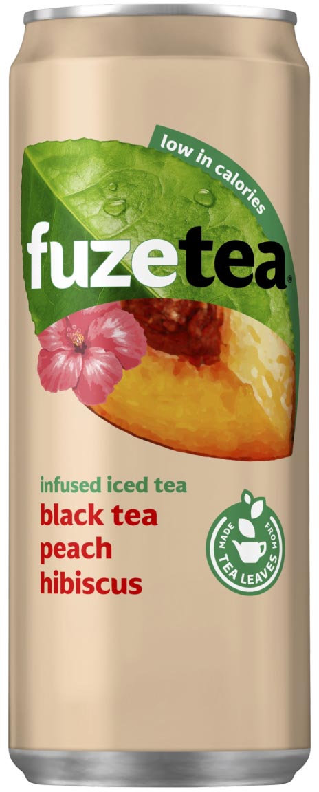 Fuze Tea - boisson gazeuse, plate, élégante canette 33 cl, pack de 24, pêche hibiscus