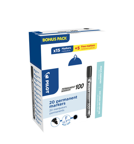 Pilot - Feutre 100 ronds fins noirs boîte de 15+5 offerte