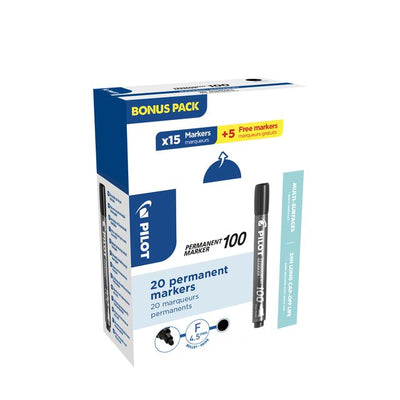 Pilot - Feutre 100 ronds fins noirs boîte de 15+5 offerte