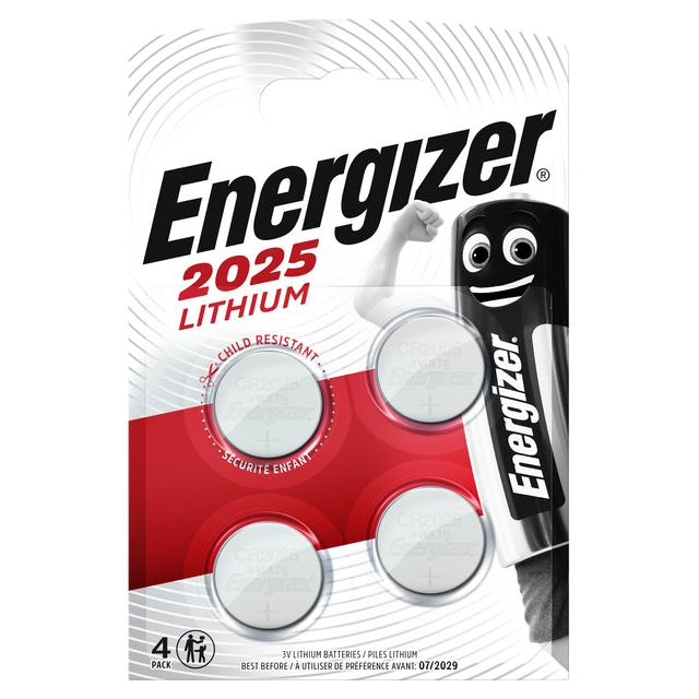 Energizer - Button Cellules Lithium CR2025, cloques de 4 pièces