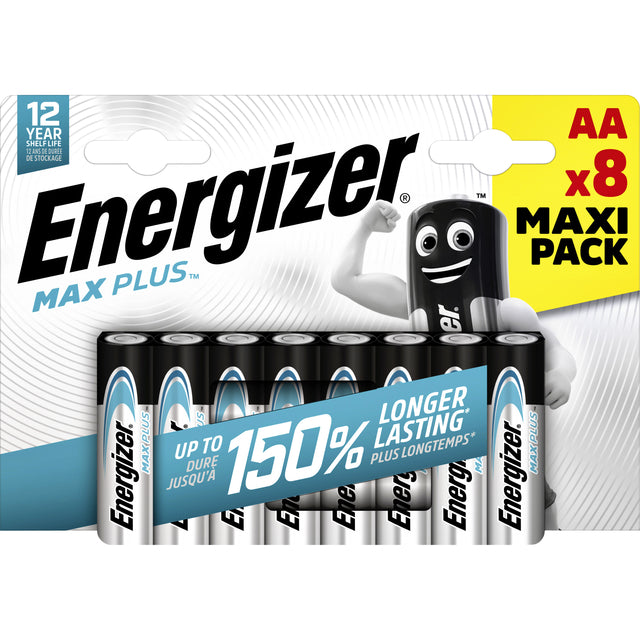 Energizer - Batteries Max Plus AA, cloque de 8 pièces