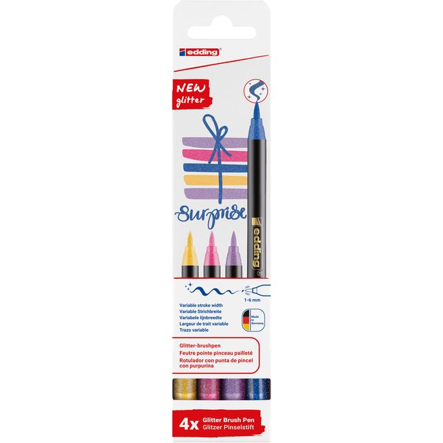 Edding -  Brushpen  1340 4st glitter assorti
