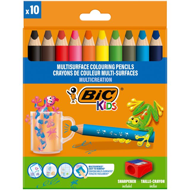 Bic Kids - Buntstifte Kids Multi Surface + Bleistiftspitzer sortiert 10 Stück