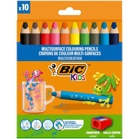 Bic Kids - Crayons de couleur Kids Multi Surface + taille-crayon assorti 10 pièces