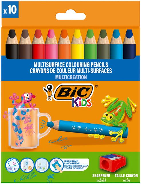 Bic Kids - Crayons de couleur Kids Multi Surface + taille-crayon assorti 10 pièces