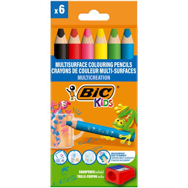 Bic Kids - Buntstifte Kids Multi Surface + Bleistiftspitzer sortiert 6 Stück