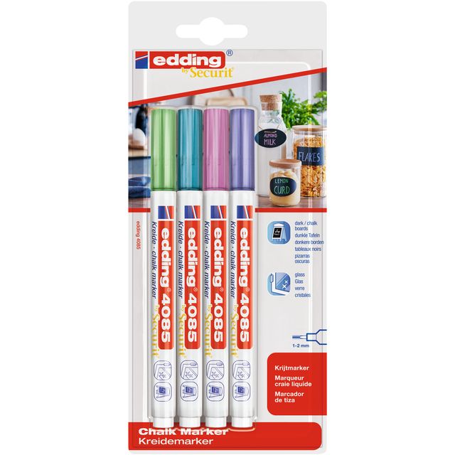 Edding - Marqueur craie 4085 par rond 1-2mm mtl blister assorti de 4 pcs