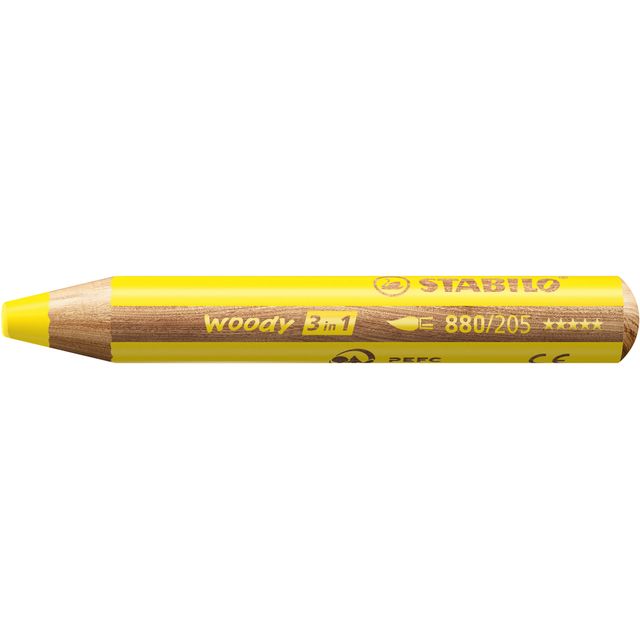 Stabilo - Crayons de couleur 880 woody 3 en 1 jaune multitalent | 5 pièces