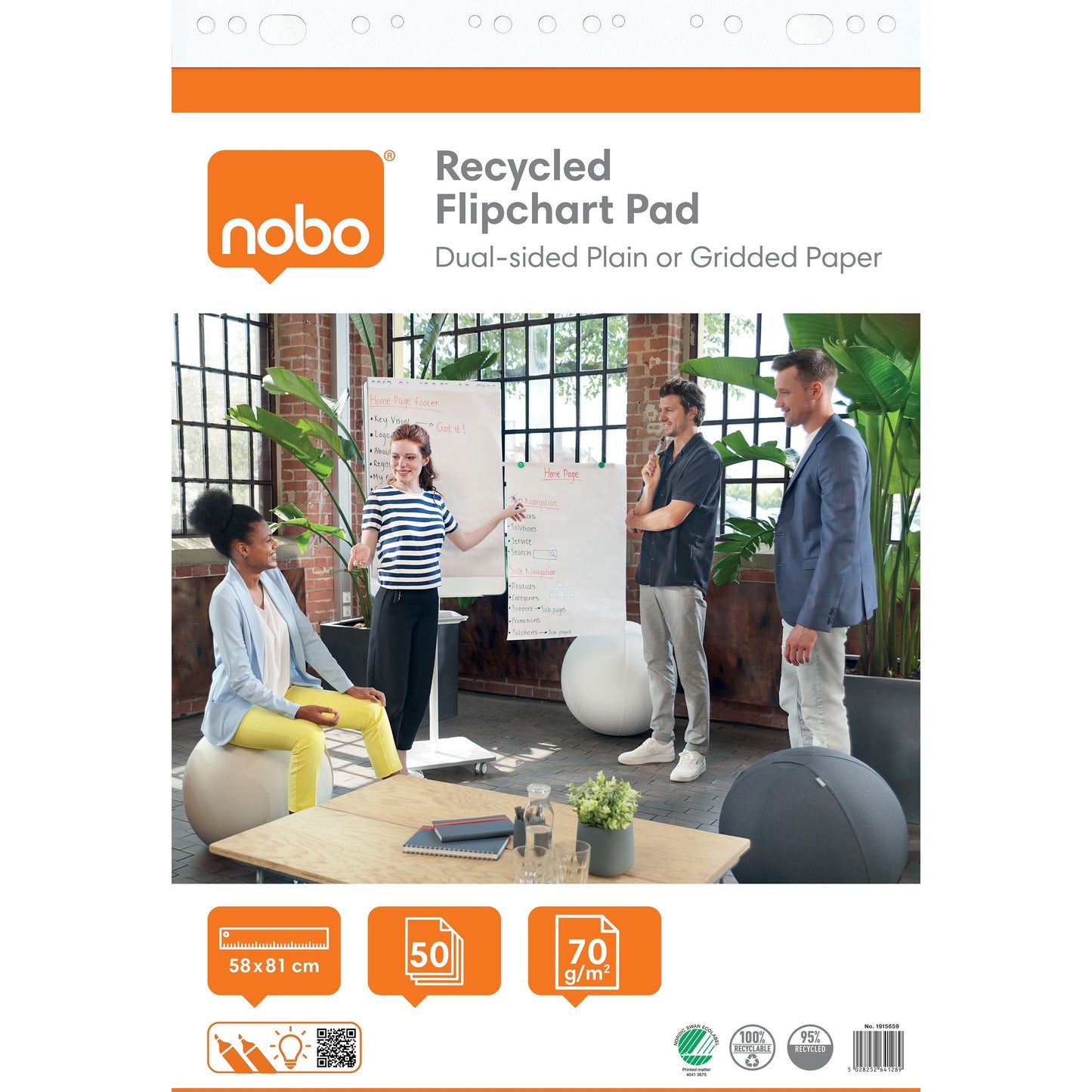 Nobo - Papier paperboard recyclé 58x81cm double face rouleau 50 feuilles