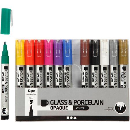 Creativ Company - Marqueurs Verre-Porcelaine 1-2mm set de 12 couleurs