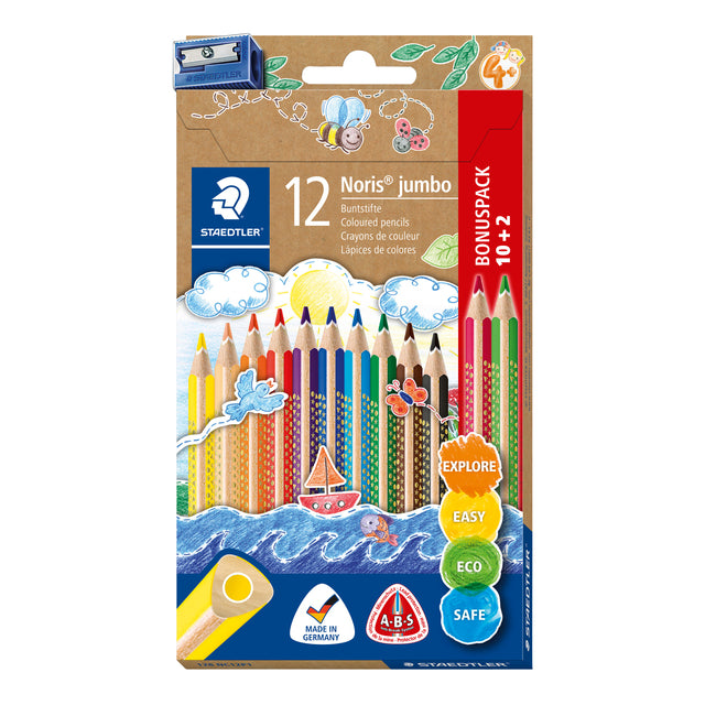 Staedtler - Crayons de couleur Noris jumbo set de 10+2 couleurs offertes