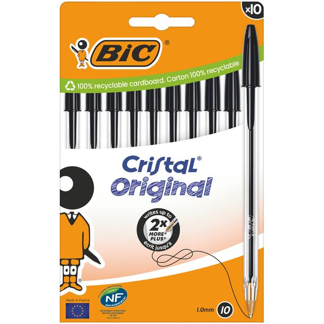 Bic - Stylo bille Cristal moyen noir blister de 10 pièces