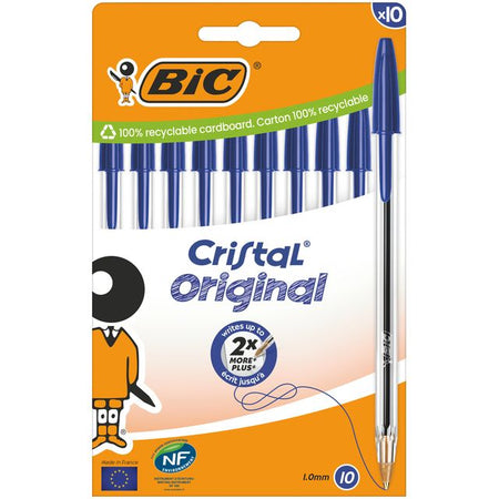 Bic - Stylo bille Cristal moyen bleu blister de 10 pièces