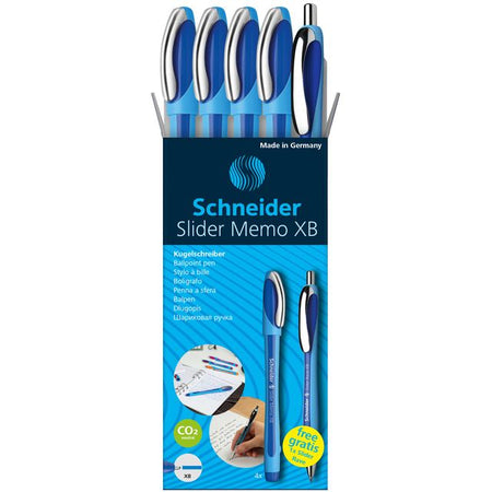 Schneider - Stylo à bille Slider Memo XB bleu 4pcs + 1 stylo à bille Slider offert