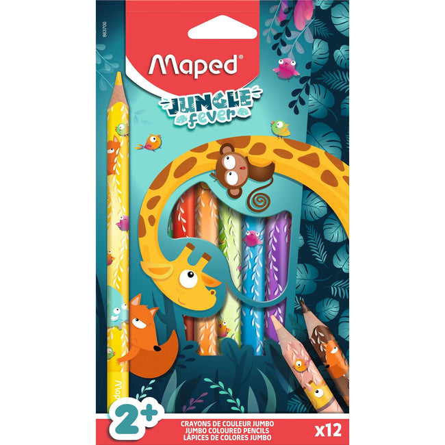 Maped - Crayons de couleur Jungle Fever jumbo set de 12 couleurs
