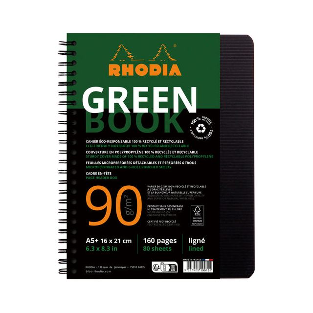 Rhodia - Notbk Greenbook A5 Zeile 6 -g 180 Pag Schwarz