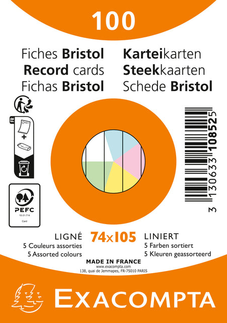 Exacompta -  Flashcard 74x105mm lijn 5 kleuren 100 vel | 40 stuks