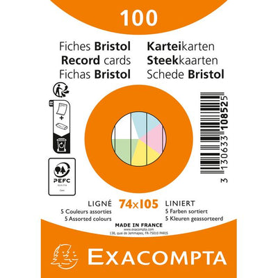Exacompta - Flashcard 74x105mm Linie 5 Farben 100 Blatt | 40 Stück