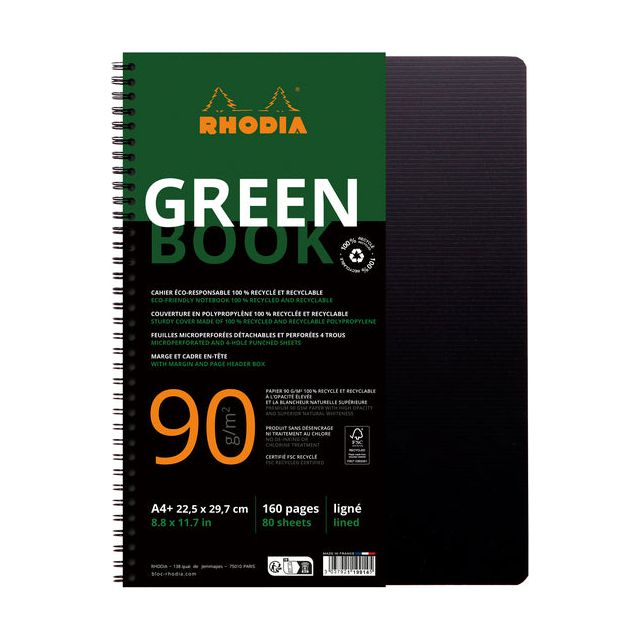 Rhodia - Notbk Greenbook A4+ Linie 4 -g 180pag Schwarz