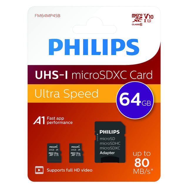 Philips - Carte mémoire Philips Micro SDXC 64 Go 2 PCS