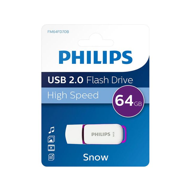 Philips - Stick USB Philips Flash Drive Snow 64 Go USB 2.0 | 10 pièces