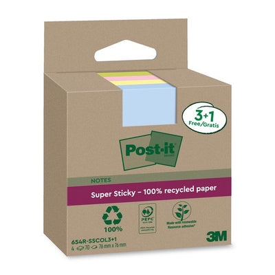 Post-it - Bloc mémo 3m 654 rsscol 76x76mm ass. classe 3+1 | 8 pièces