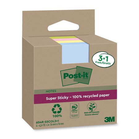 Post-it - Bloc mémo 3m 654 rsscol 76x76mm ass. classe 3+1 | 8 pièces