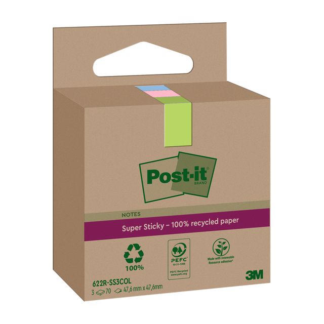Post-it - Notizblock 3m 622 rss3col 47,6x47,6mm sort.kl | 12 Stück